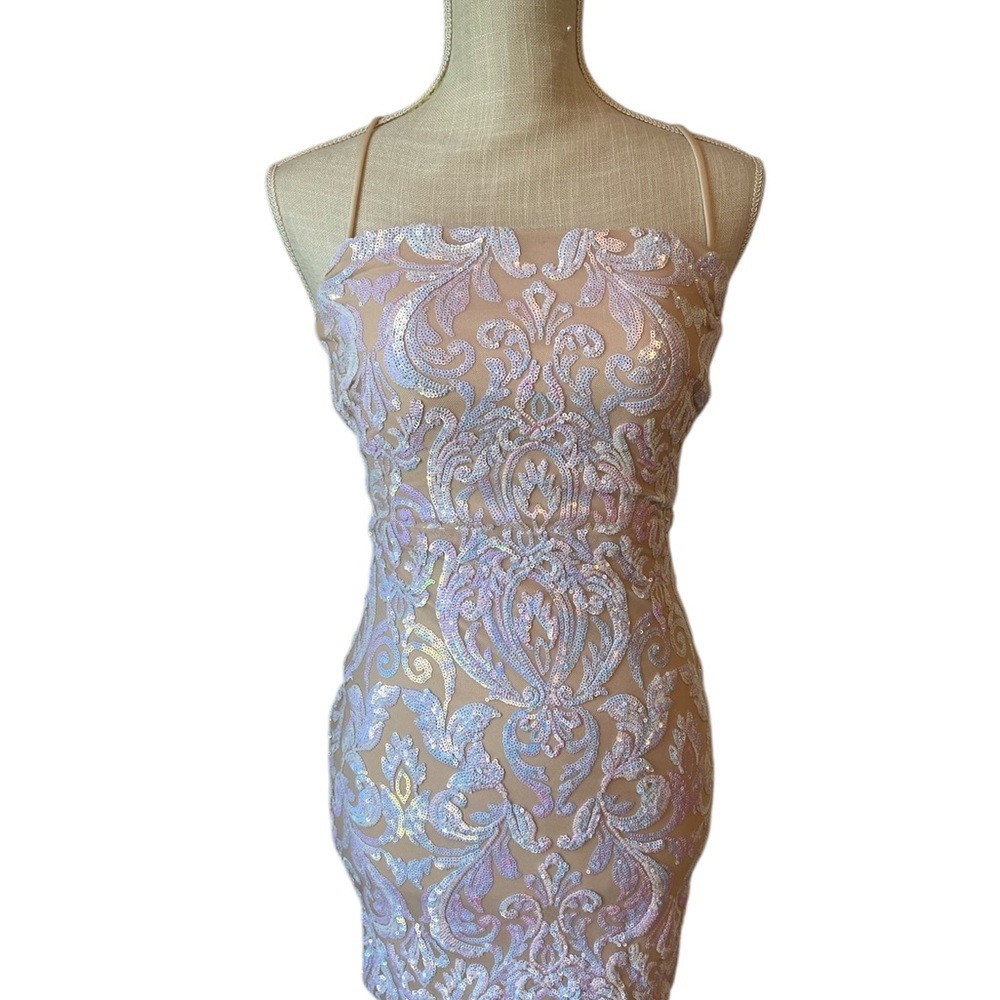 Windsor Elegant Pink and Cream Dress with iridescent sequins size small